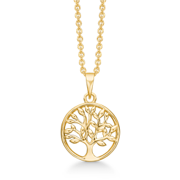 Sølvforgyldt halskæde rhodineret livets træ i cirkel.