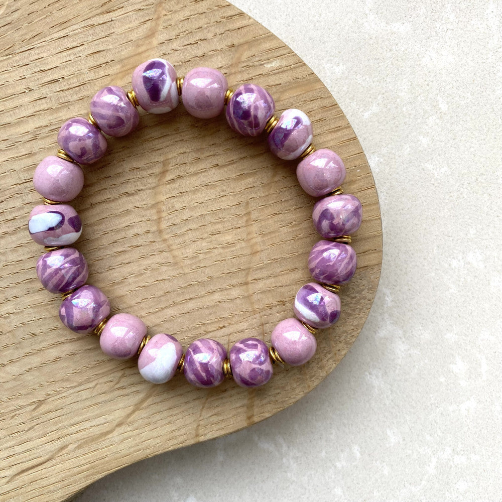 Perlearmbånd elastik - Violet ice