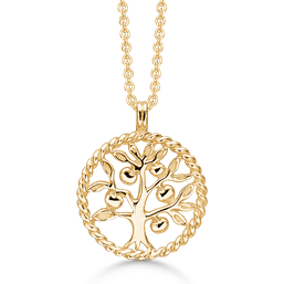 Sølvforgyldt halskæde snoet cirkel med livets træ.