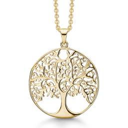 Sølvforgyldt halskæde cirkel med livets træ.