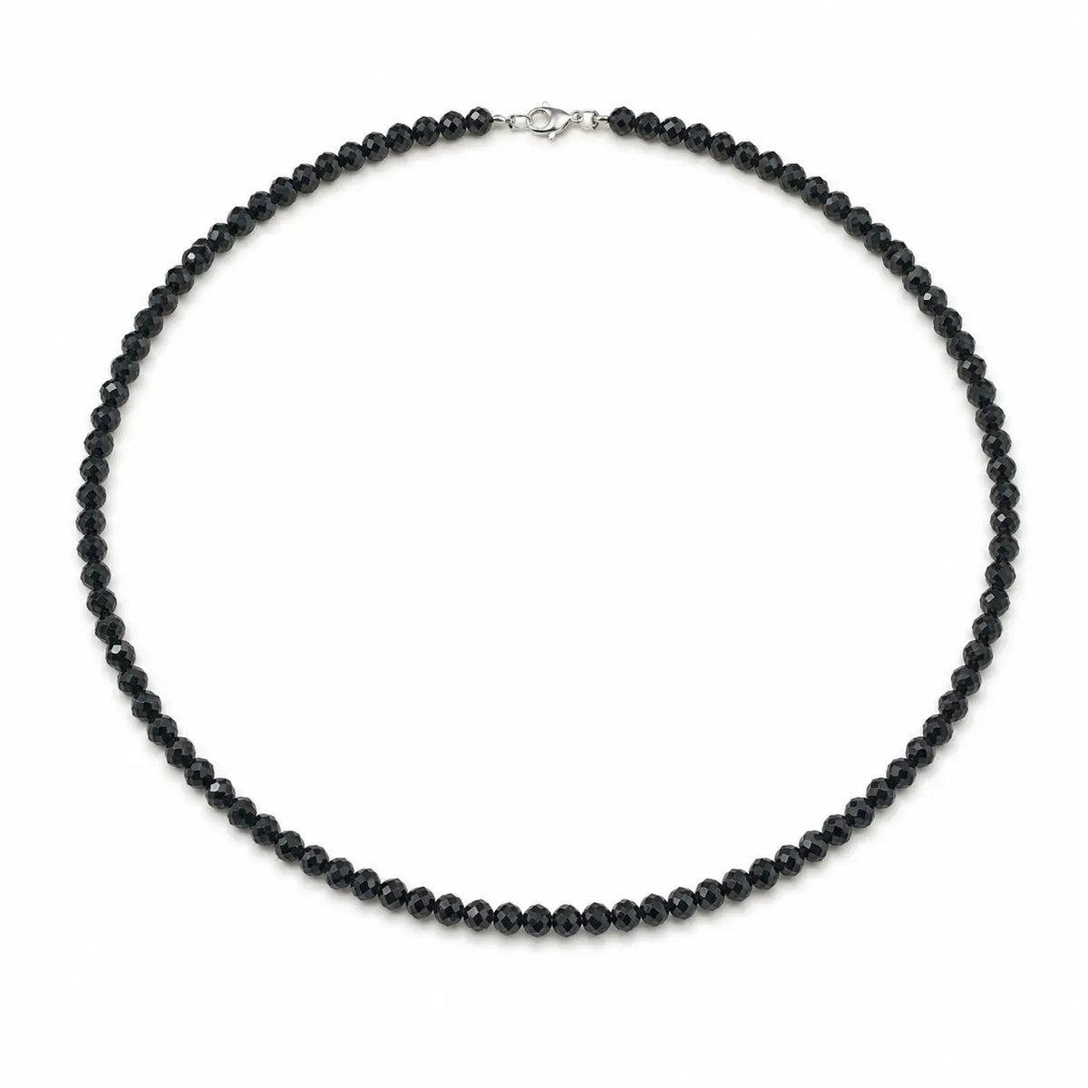 Sort turmalin-krystalhalskæde, 925 sølvlås - L ca. 45 cm
