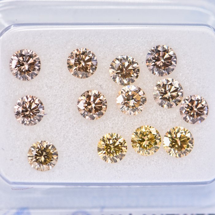 13 pcs Diamond - 1.45 ct - Round - Pinkish Brown, Brownish Pink