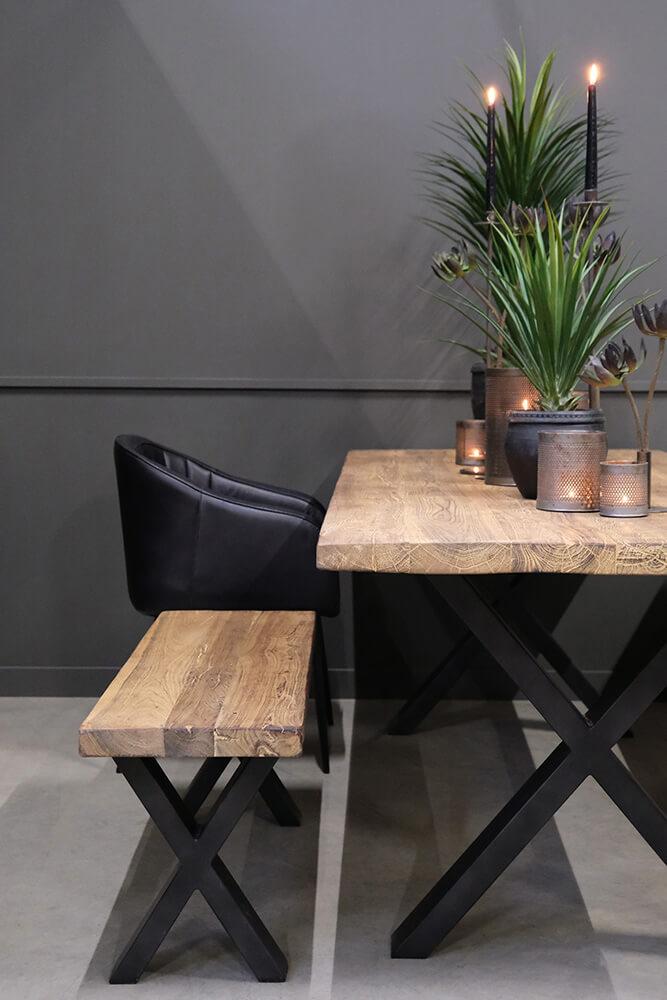 Rustik bænk i træ og jern - S