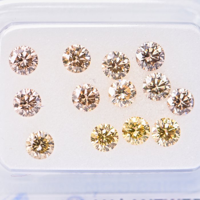 13 pcs Diamond - 1.45 ct - Round - Pinkish Brown, Brownish Pink