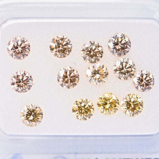 13 pcs Diamond - 1.45 ct - Round - Pinkish Brown, Brownish Pink