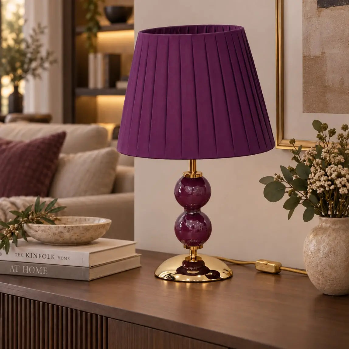 Lille Elizabeth-lampe i lilla med lilla lampeskærm - H 50 cm