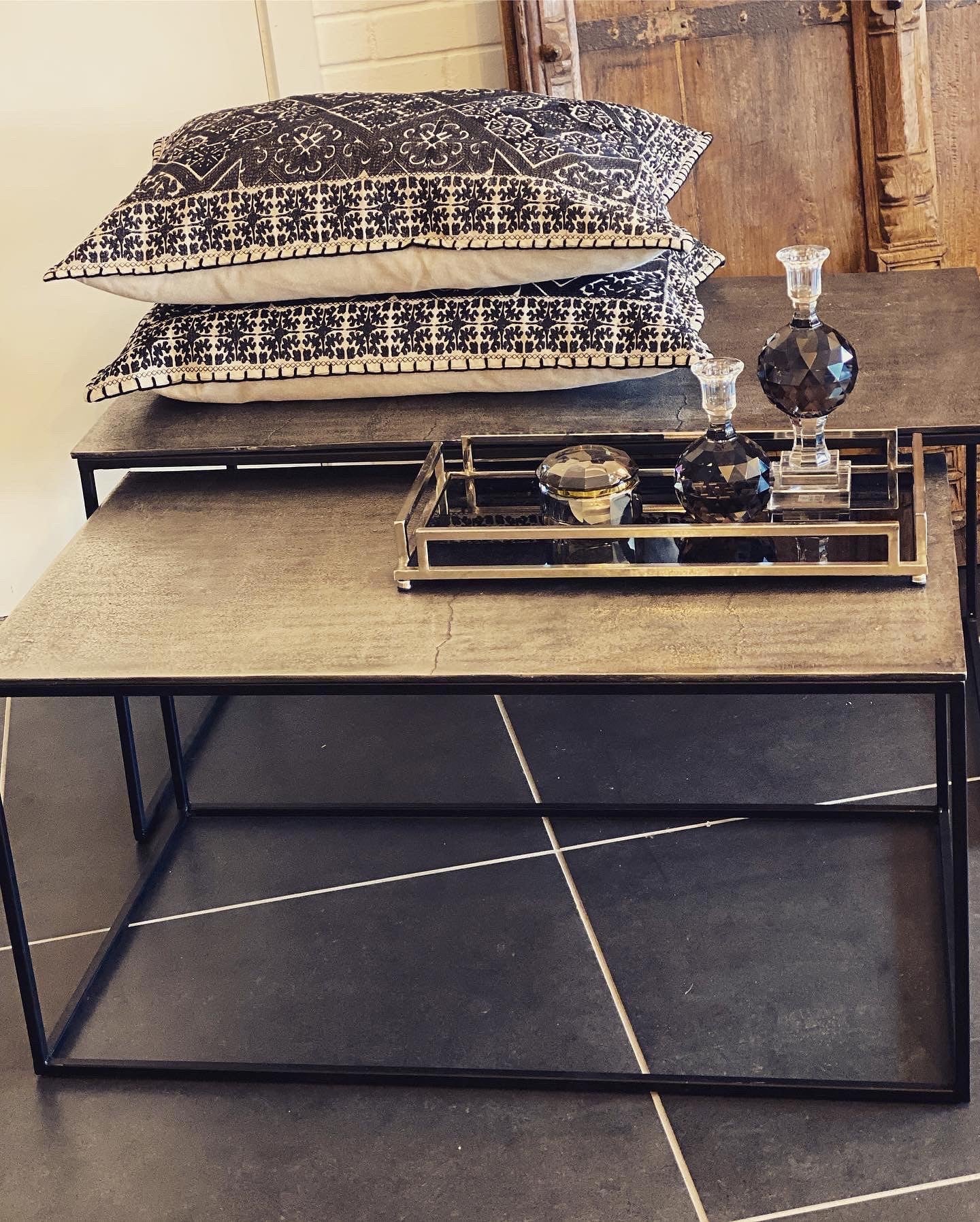 METAL SOFABORDE, ANTIK SILVER 44x90x51/49x100x56