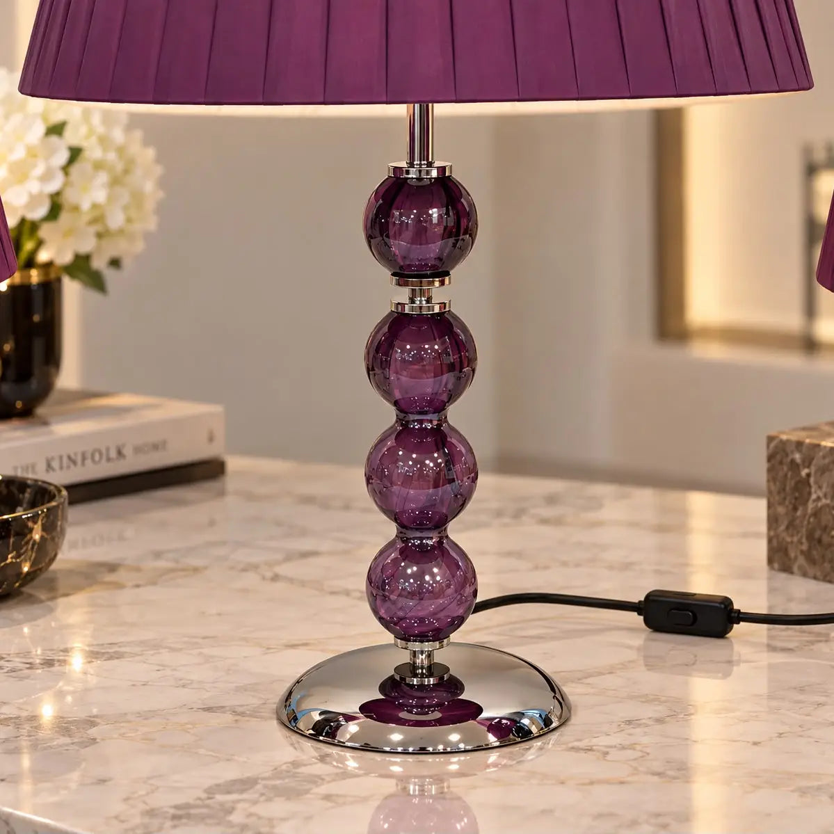 Stor Elizabeth-lampe i wenge med lilla lampeskærm - H 70 cm