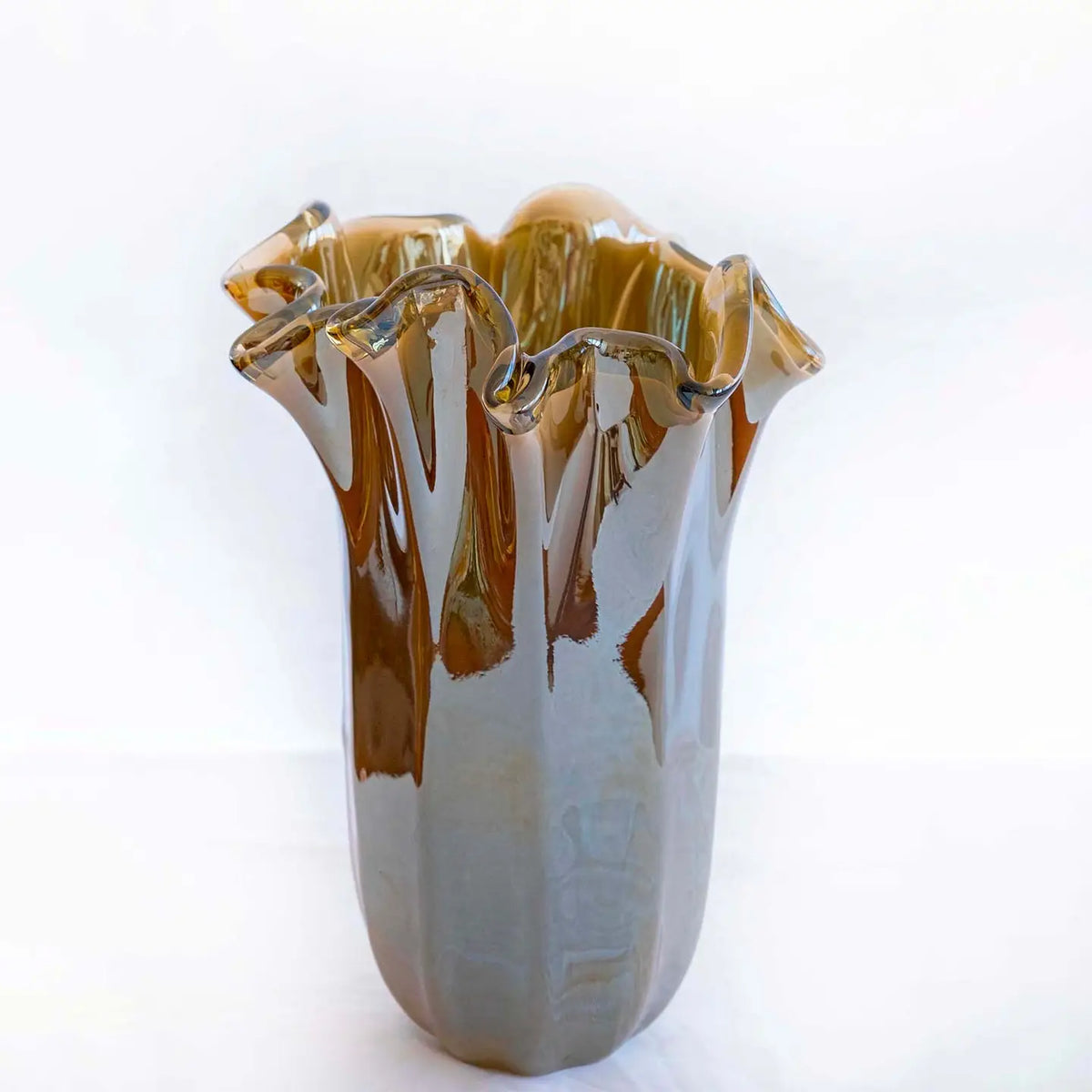 Vaso Fazzoletto, khaki, i Murano-glas - H 31 cm.