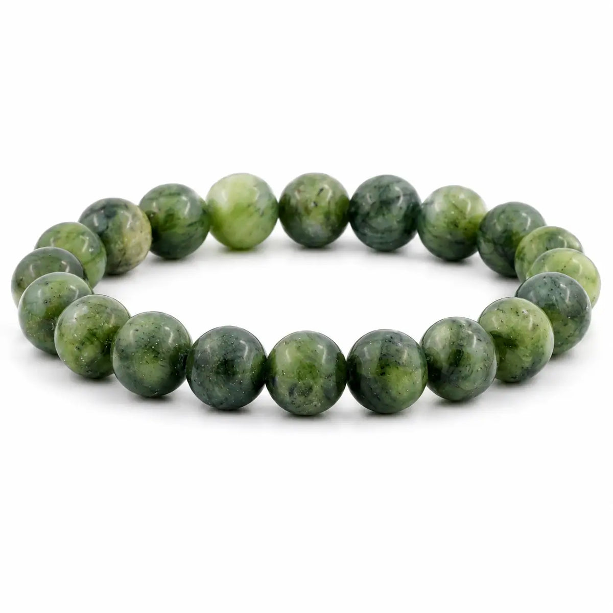 Grønt serpentin-jade, armbånd med perler L 18,5 cm