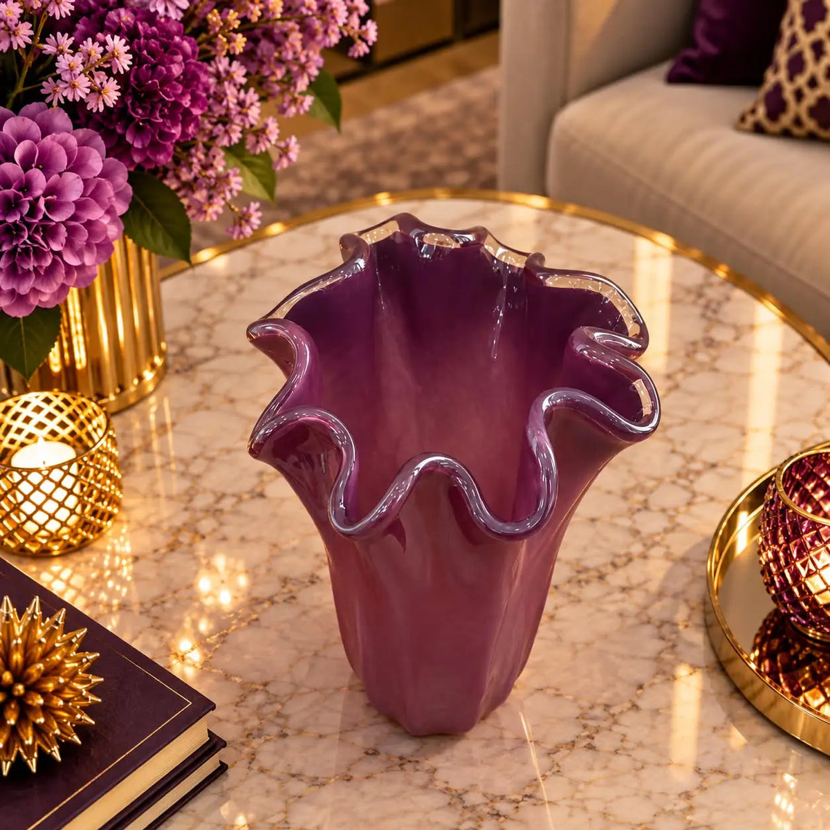 Vaso fazzolett, Stor lilla vase i Murano-glas . H 31 cm.