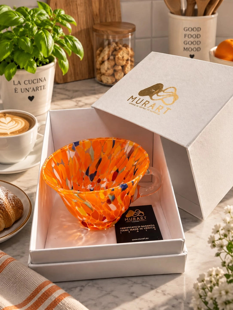 Orange Campanella cappuccino-kop i Murano-glas