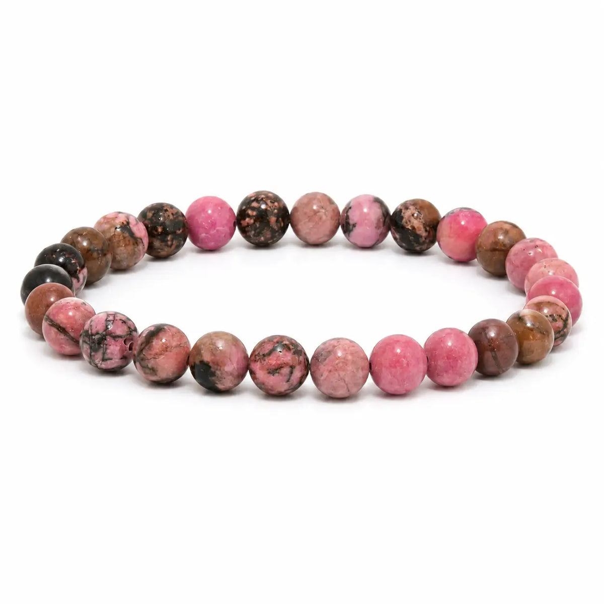 Rhodonit armbånd runde perler ca. 18,5 cm