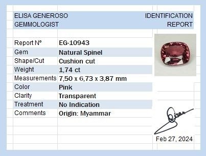 NATURLIG PINK SPINEL 1.74 ct.