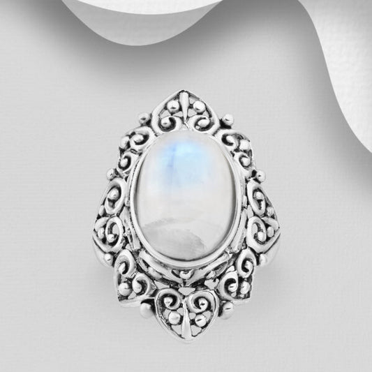 SILVER OXIDIZED RING, GEMSTONE