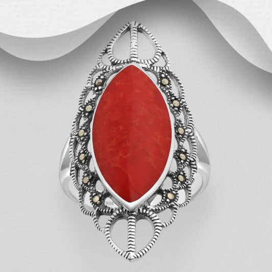 SILVER  OXIDIZED RING, DECORATED.