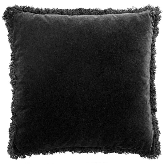SORT VELOUR PYNTEPUDE MED FRYNSER