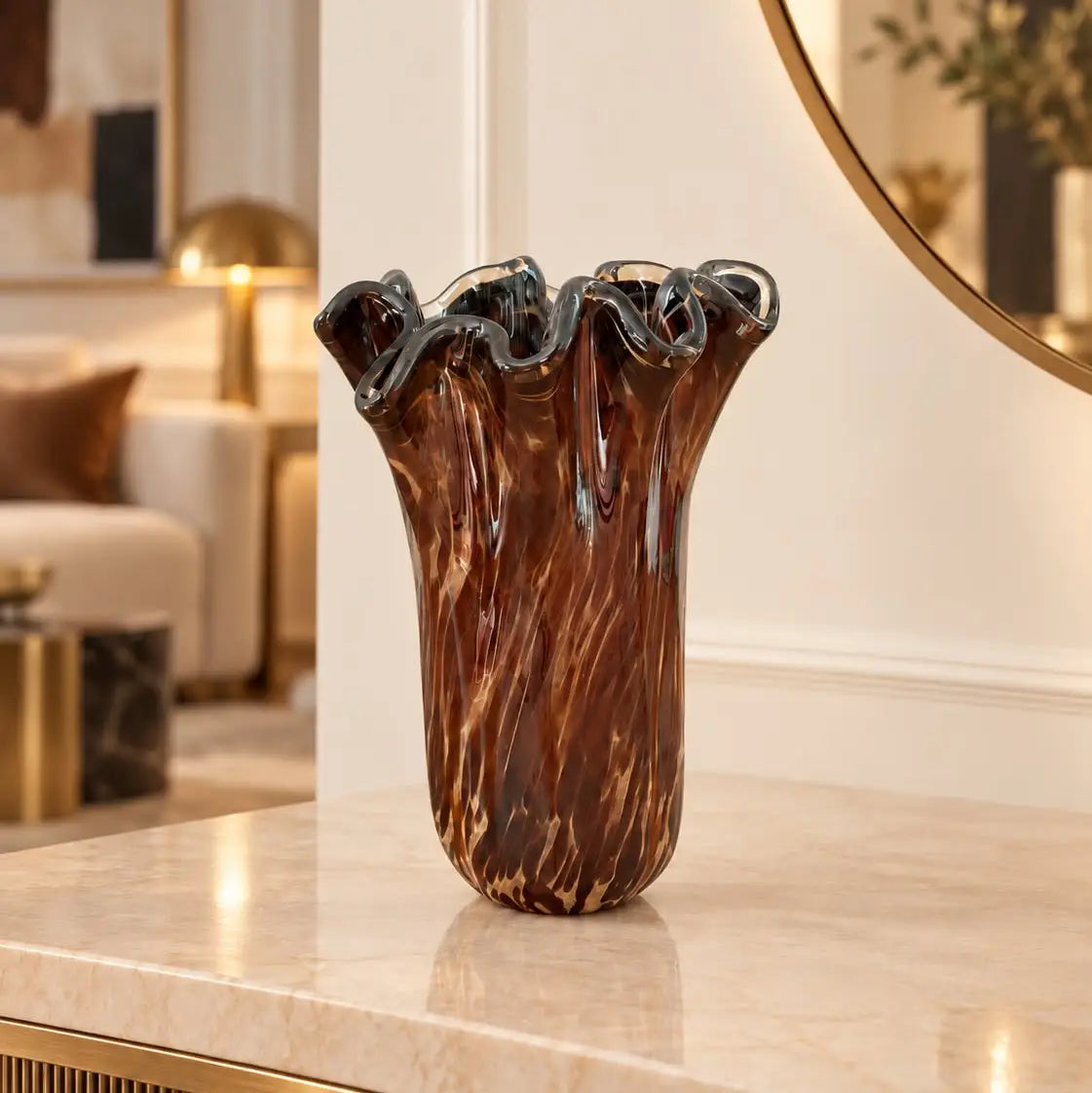 Vaso fazzolett, vase  i Murano-glas H 31 cm.