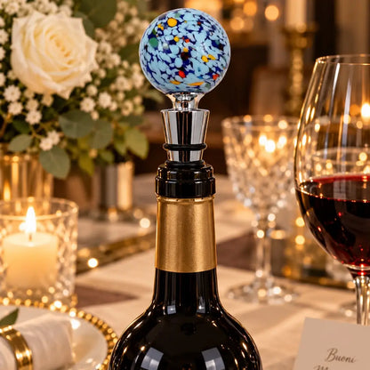 Lyseblå prop til vinflasker i Murano-glas