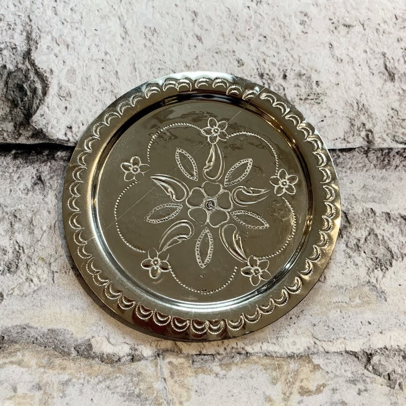 Sølvfarvet bordskåner/underkop – (11CM)
