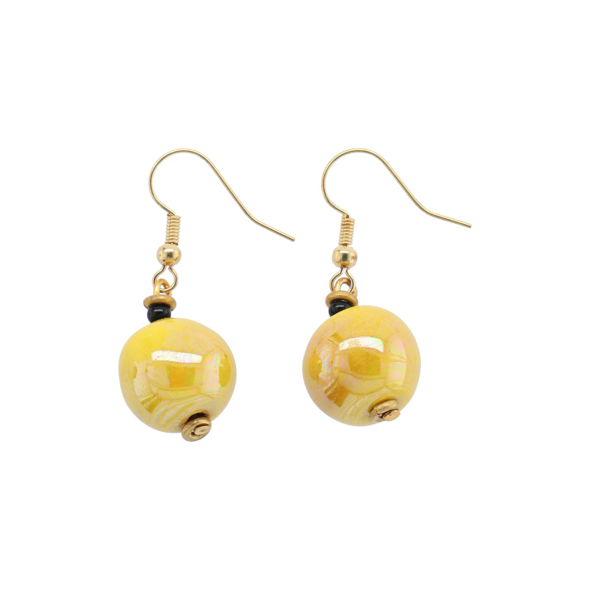 Perleøreringe - round - golden yellow mop