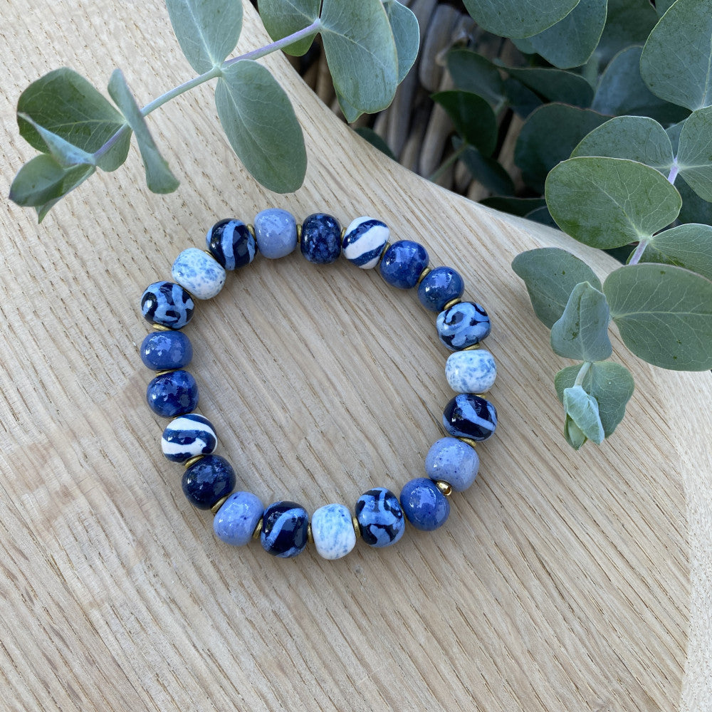 Perlearmbånd elastik - Blue and white