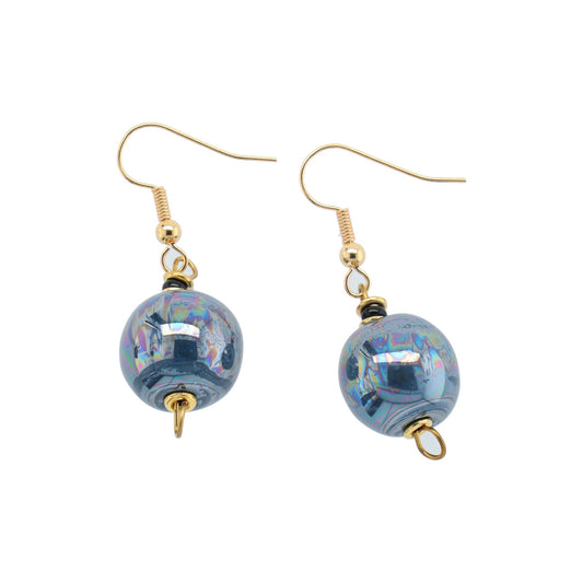 Perleøreringe - Round - blue grey mop