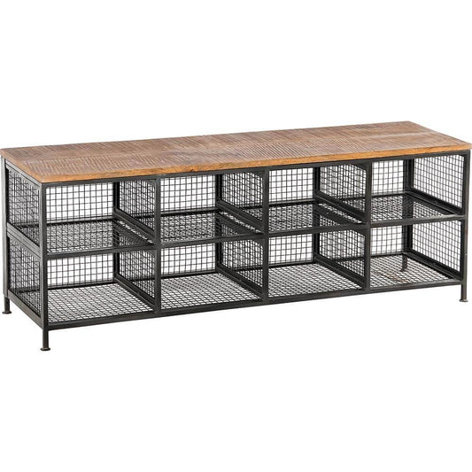 Bænk som skoreol - jern/træ.