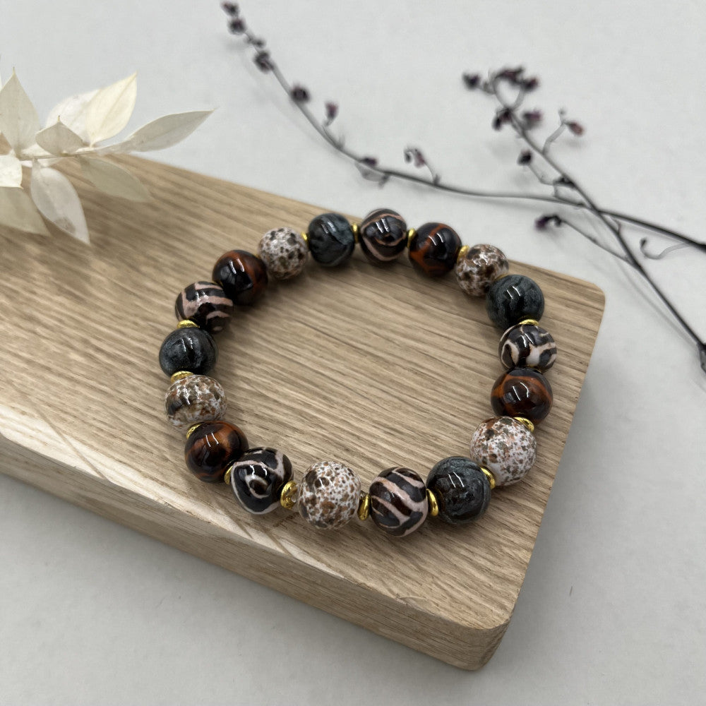 Perlearmbånd elastik - African gold