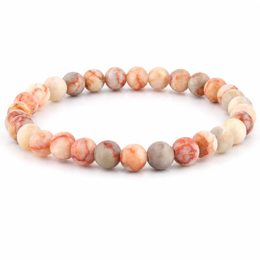 Peach Jasper armbånd med runde perler, ca. 18,5 cm