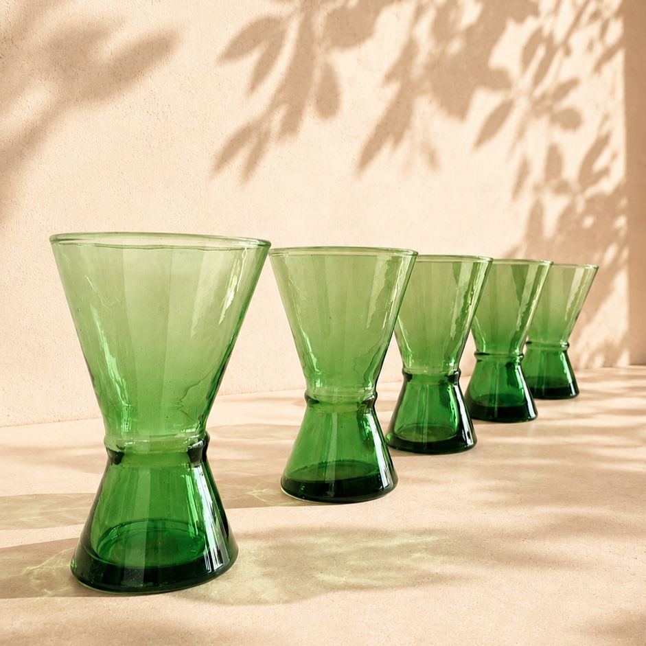 Marokkanske mundblæste glas – 2 stk. Green BELDI WINE ( 12 eller 14 cm )