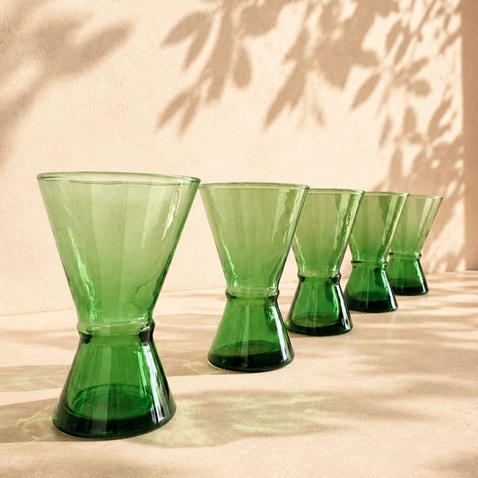 Marokkanske mundblæste glas – 2 stk. Green BELDI WINE ( 12 eller 14 cm )