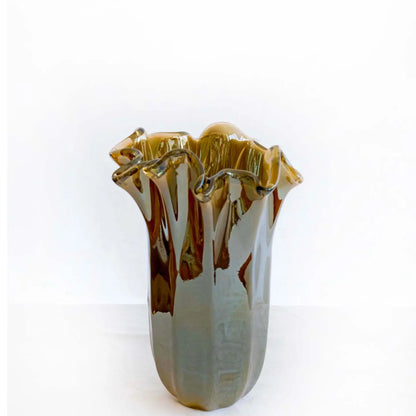 Vaso Fazzoletto, khaki, i Murano-glas - H 31 cm.