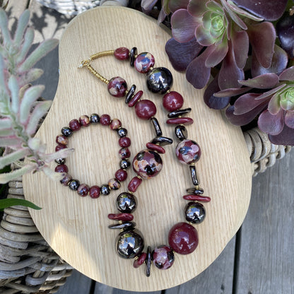 Perlearmbånd - Bordeaux mix