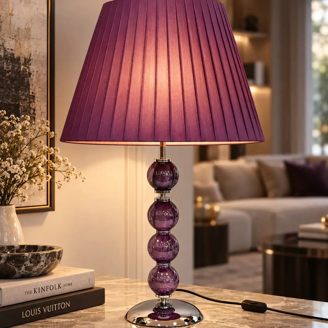Stor Elizabeth-lampe i wenge med lilla lampeskærm - H 70 cm