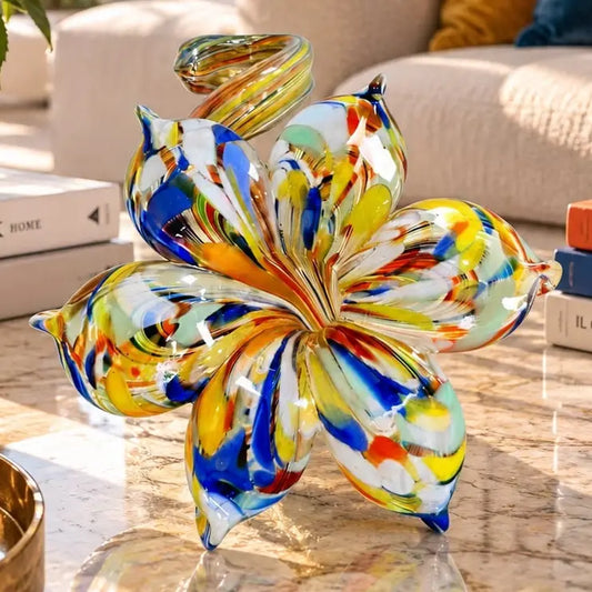 Blomst med 6 kronblade, flerfarvet, glasstage i Murano-glas
