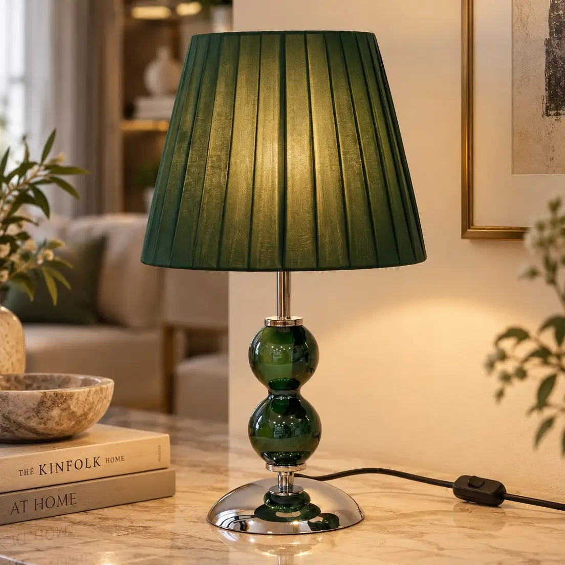Lille Elizabeth-lampe wengégrøn med grøn lampeskærm - H 50 cm