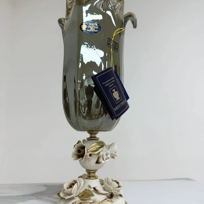 Vaso Tulipano - grå -  Murano-glas med porcelænsfod - H 38 cm.