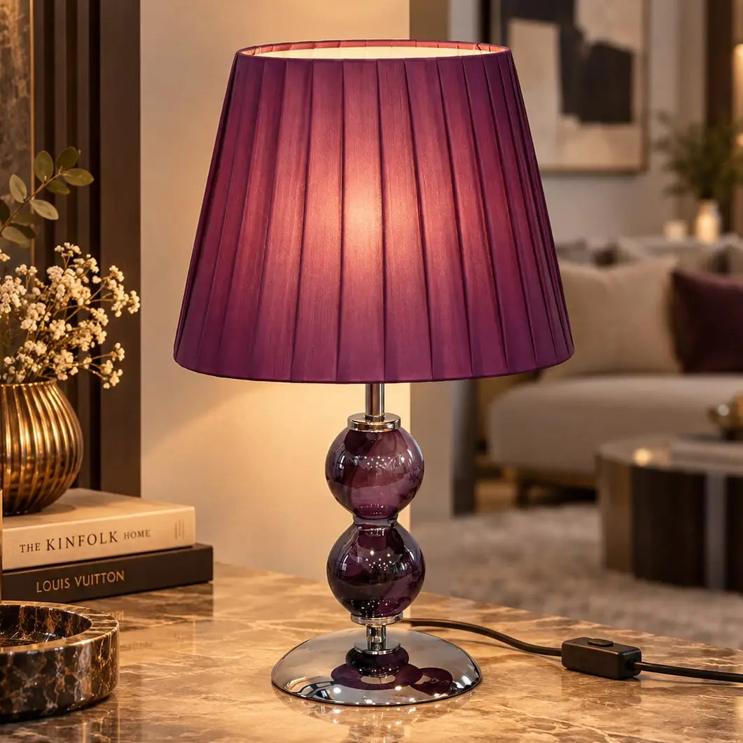 Lille Elizabeth-lampe i wengé med lilla lampeskærm  - H 50 cm.