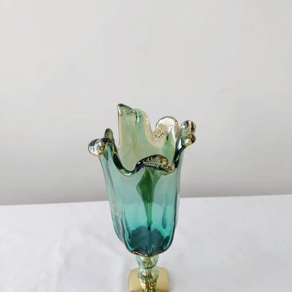 Vaso Venezia, medium, i grøn glasmasse med guldbund - H 37 cm