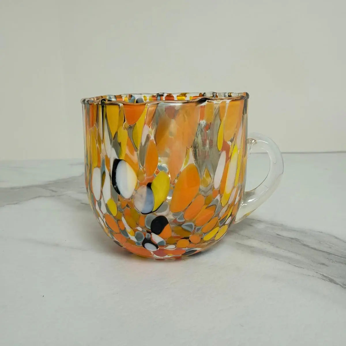 Multifarvet orange cappuccino-kop i Murano-glas