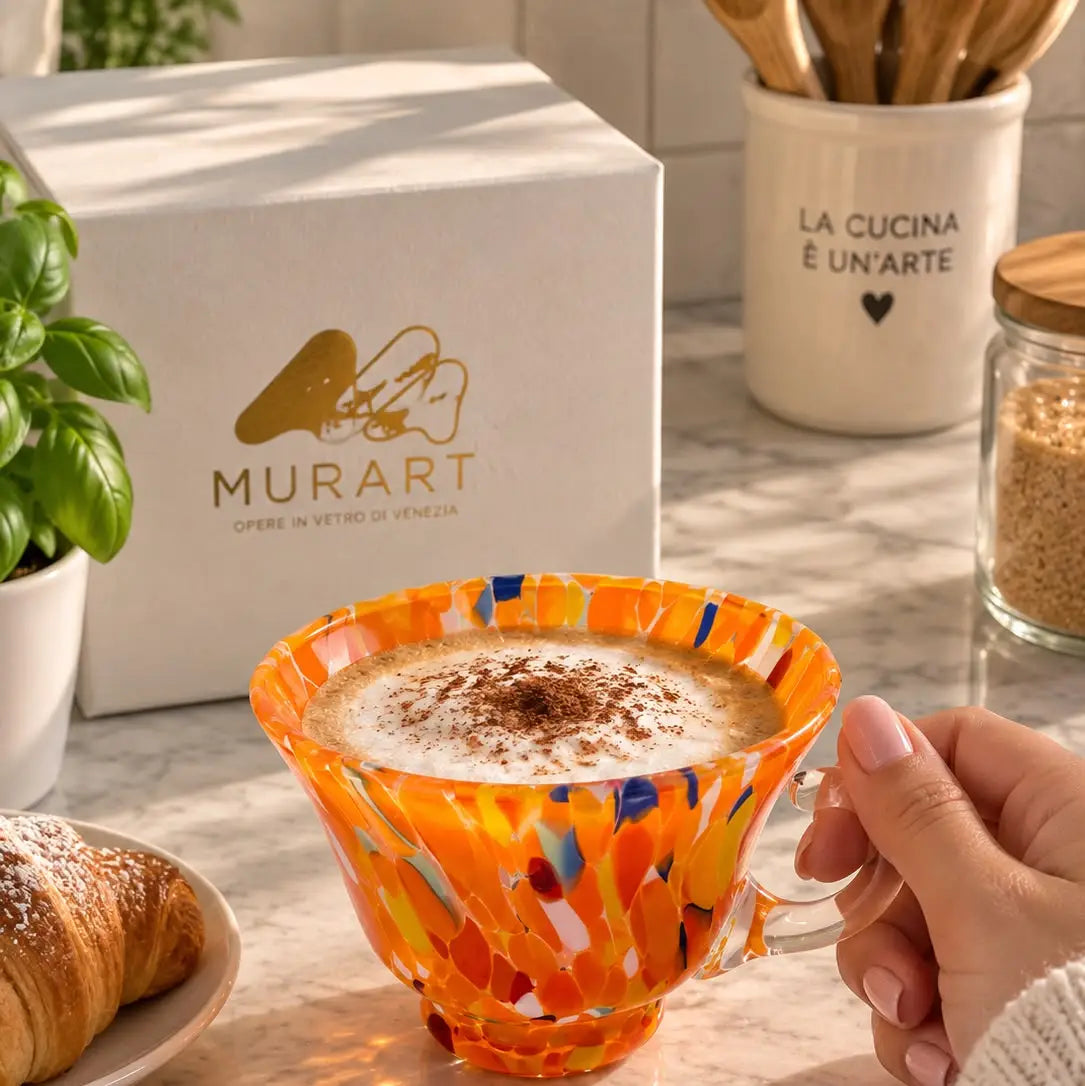 Orange Campanella cappuccino-kop i Murano-glas