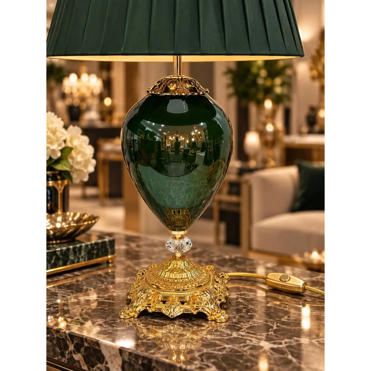 Stor Mary-lampe i grøn med grøn lampeskærm - 70 cm