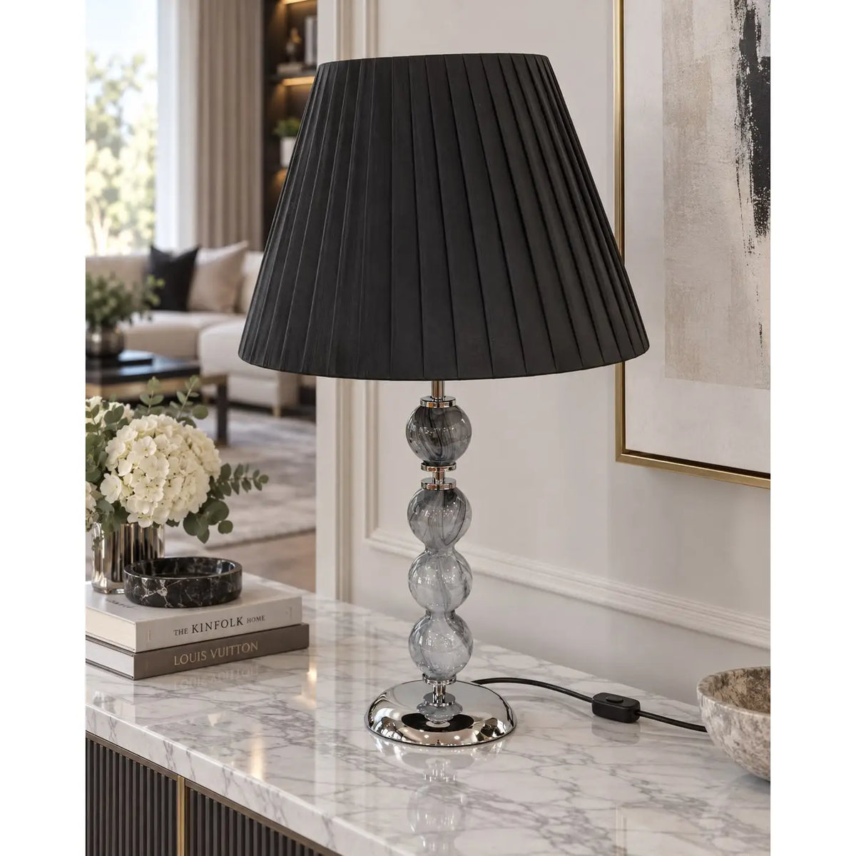 Lampe Elizabeth Stor grå og sort wengé med sort lampeskærm - H 70 cm