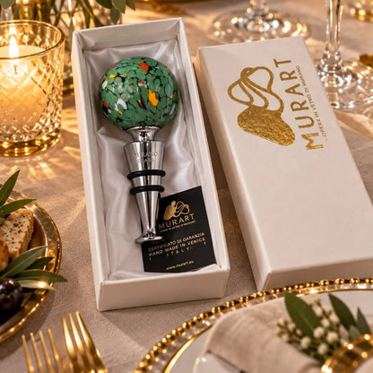 Olivengrøn prop til vinflasker i Murano-glas