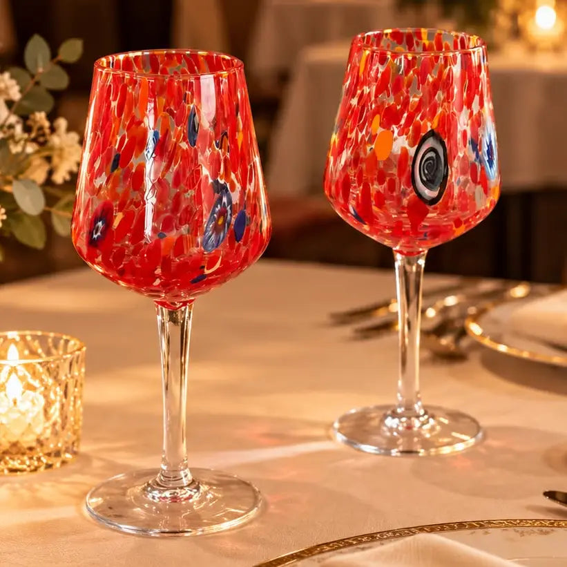 Bicchiere da vino  - kollektion B8 rød i muranoglas