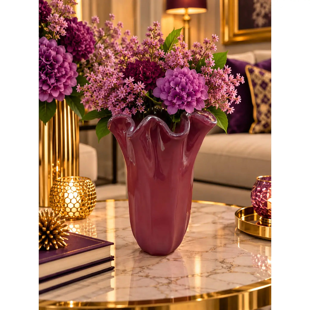Vaso fazzolett, Stor lilla vase i Murano-glas . H 31 cm.