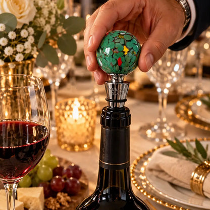 Olivengrøn prop til vinflasker i Murano-glas