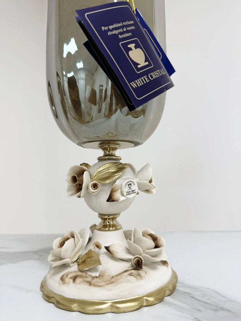 Vaso Tulipano - grå -  Murano-glas med porcelænsfod - H 38 cm.