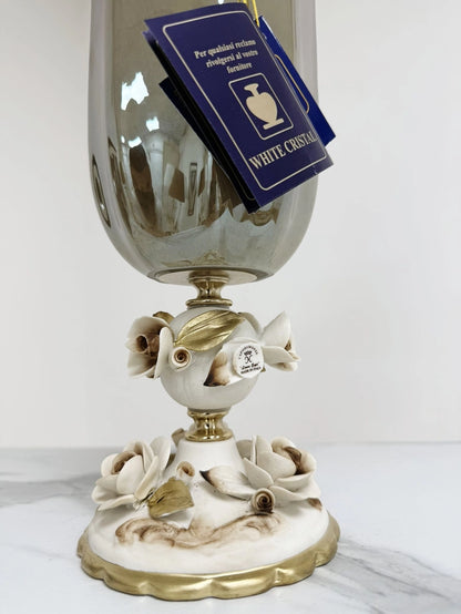 Vaso Tulipano - grå -  Murano-glas med porcelænsfod - H 38 cm.